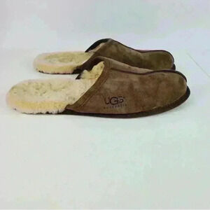 UGG Australia Classic Scuff Shearling Mens Sippers Brown Fur Lined Size 10